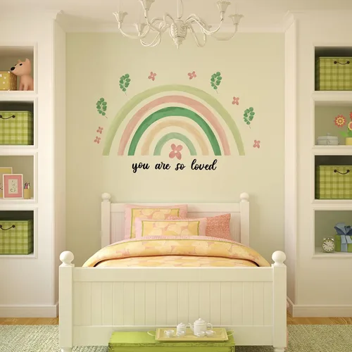 Miniatura 4 de Containlol Calcomanías de pared de arco iris, decoración de pared de sala de juegos para habitación de niñas, papel tapiz autoadhesivo de acuarela