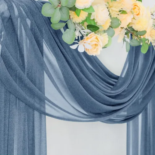 Miniatura 5 de Socomi Tela drapeada de arco de boda de 29 pulgadas x 20 pies, 2 paneles de cortina transparente azul polvoriento para exteriores, cortinas Azul