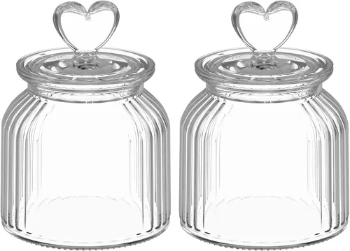 Miniatura 7 de Recipiente de vidrio transparente de 22 onzas con bonitas tapas en forma de corazón, tarros de vidrio para almacenamiento de alimentos con tapas