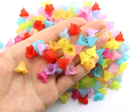Miniatura 2 de Tegg Cuentas de flores de trompeta, 200 cuentas de 0.591 in de color mixto de acrílico con agujero central para hacer joyas, manualidades