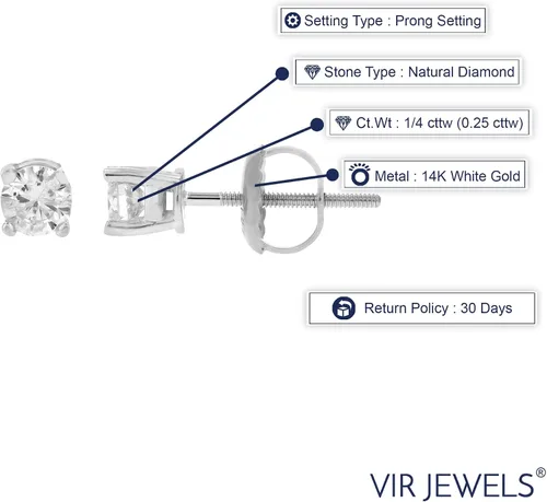 Miniatura 2 de Vir Jewels - Pendientes de tuerca con certificación SI2-I1 de 14 quilates, oro de 14 quilates, color H-I