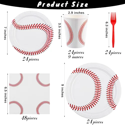 Miniatura 2 de Durony 144 piezas de platos y servilletas de papel de béisbol, juego de vajilla de fiesta de cumpleaños de béisbol, suministros de mesa, incluye