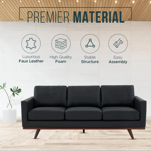 Miniatura 7 de LeisureMod Chester - Sofá moderno de cuero de 3 plazas con base de madera de abedul, sofá de sala de estar de mediados de siglo, 33.46 pulgadas