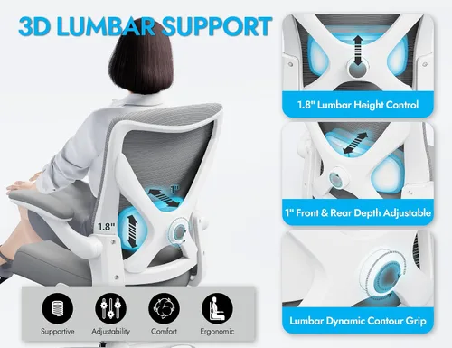 Miniatura 7 de Silla de oficina Silla de escritorio ergonómica cómoda: Silla de computadora de malla de 330 libras, sillas ergonómicas para juegos con ruedas, Gris