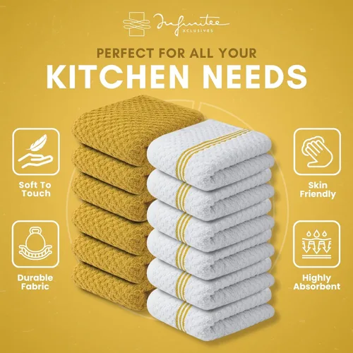 Miniatura 5 de Infinitee Xclusives Toallas de Cocina Premium - [Paquete de 12] 100% Toallas de Mano de Cocina de Algodón (38 x 63,5 cm) - Toallas de Cocina
