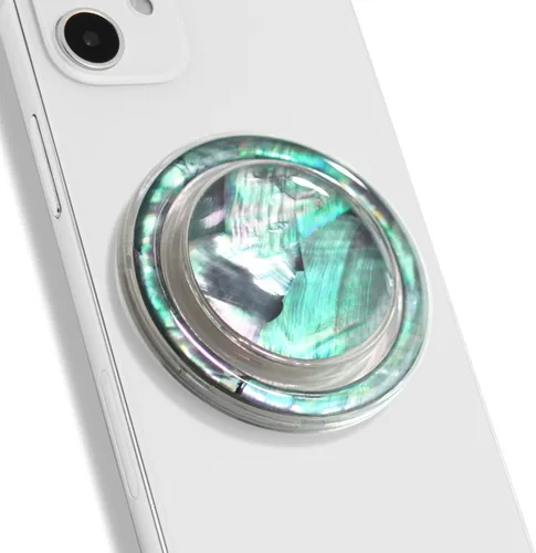 Miniatura 14 de OnTheGrip Lindo diseño de concha marina natural en forma redonda, soporte de teléfono móvil plegable para smartphone, tablet, accesorio