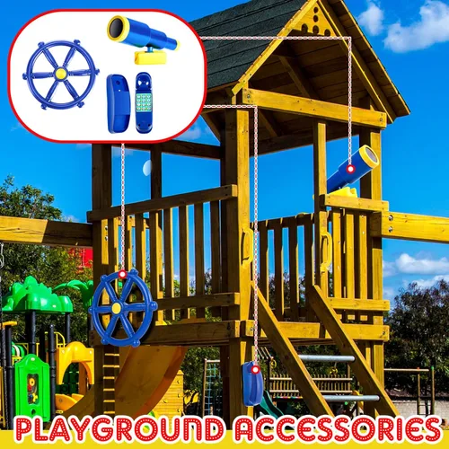 Miniatura 7 de 3 piezas de accesorios para patio de recreo para niños, accesorios para columpios al aire libre, equipo de parque infantil, rueda de barco de Azul
