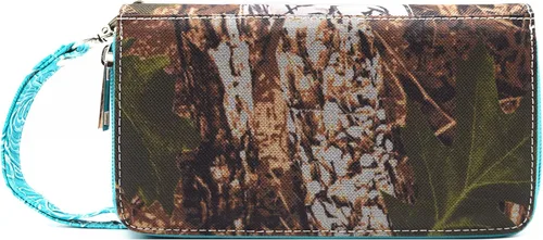 Miniatura 2 de Caballo de camuflaje con tachuelas de conchos con diamantes de imitación de cuero para mujer, doble cremallera, monedero occidental