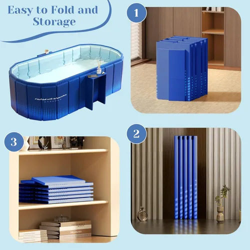 Miniatura 5 de jessie Bañera portátil de 59 pulgadas, bañera de hielo plegable para adultos, baño caliente para remojar en frío, bañera independiente para Azul