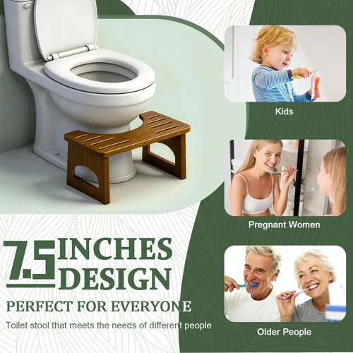 Miniatura 6 de JACNITAD Taburete de inodoro plegable, taburete de 7 pulgadas para baño, taburete de inodoro de bambú para adultos, taburete plegable