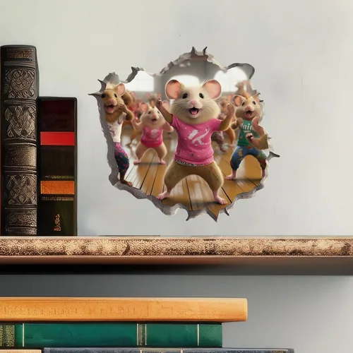 Miniatura 2 de Cardio Dance Workout Mice in Mouse Hole Calcomanía - Pegatina de pared 3D con agujero de ratón