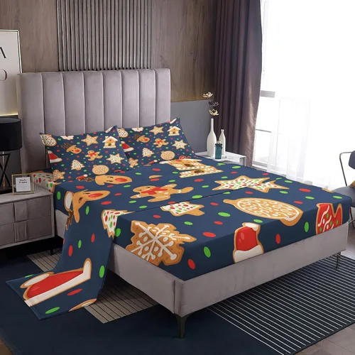 Miniatura 18 de Juego de sábanas tamaño individual, sábanas para árbol de Navidad, sábanas y fundas de almohada de microfibra de 3 piezas, juego de sábanas