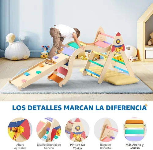 Miniatura 4 de Conjunto de Triángulo Pikler con Cojín, Juguetes de Escalada 9 en 1 para Niños Pequeños de 1 a 3 Años en el Interior, Juguetes Montessori