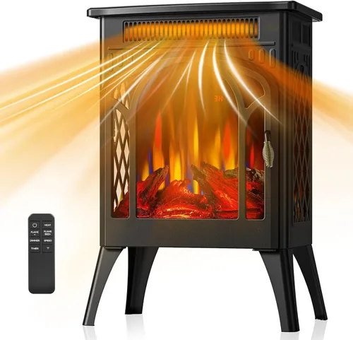 Estufa de chimenea eléctrica, 1500W, calentamiento rápido, calentador de chimenea infrarrojo X con control remoto, temporizador de 8H, estufa