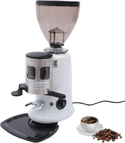 Molinillo de café comercial, molinillo de café semiautomático de 350 W para café expreso y café por goteo, blanco con tolva redonda, enchufe de EE.