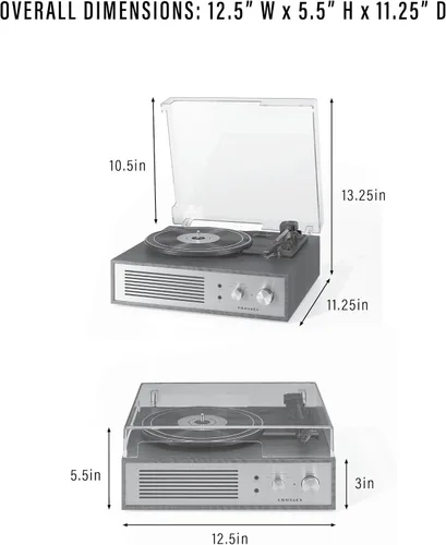 Miniatura 16 de Crosley CR6045A-BK Miles 3-Velocidades Bluetooth Entrada/Salida Reproductor de Discos Tocadiscos con Altavoces Integrados, Negro