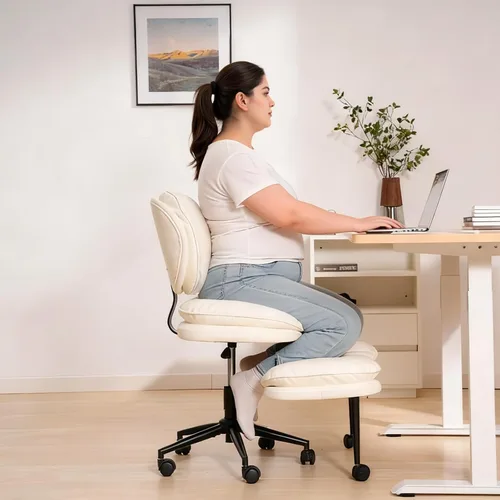 Miniatura 9 de Silla de oficina extra ancha y alta con patas cruzadas, asiento de nube profundamente acolchado, soporte ergonómico para respaldo, altura ajustable