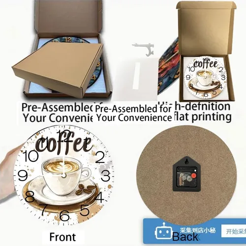 Miniatura 3 de Coffee Time - Reloj de pared, reloj analógico de cuarzo silencioso sin tictac, reloj náutico retro de madera con números arábigos, relojes de pared