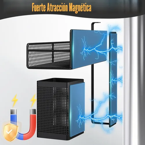 Miniatura 3 de Estante magnético para especias para refrigerador, paquete de 6 estantes magnéticos fuertes 100% de metal, negro, organizador de especias que ahorra
