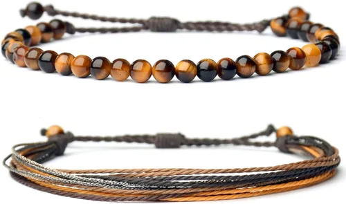 Miniatura 13 de Mezcla Vida Pulseras de cuentas de piedra natural para hombres y mujeres, unisex, ajustables, impermeables, juego de pulseras de cuerda para el día