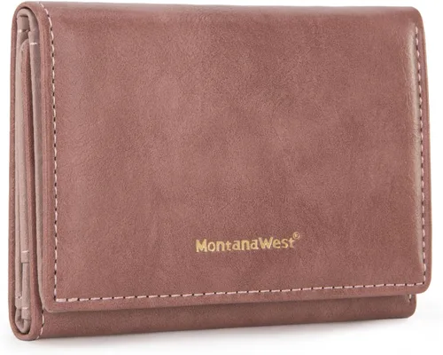 Miniatura 10 de Montana West Billetera pequeña de triple pliegue para mujer, con bloqueo RFID, carteras minimalistas con ventana de identificación, Beige