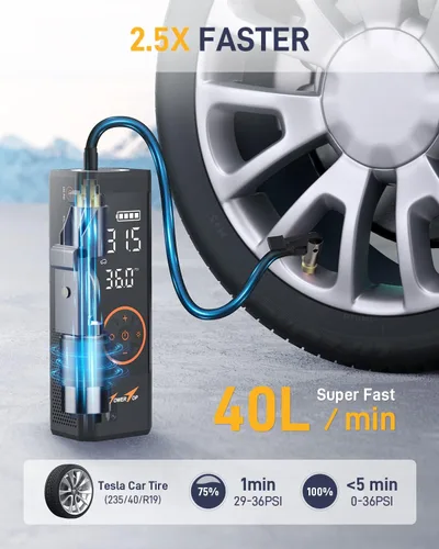 Miniatura 2 de TowerTop Inflador de Neumáticos Compresor de Aire Portátil: Inflado 2.5X Más Rápido Inflador de Neumáticos Inalámbrico de 150PSI con Batería Tf1502