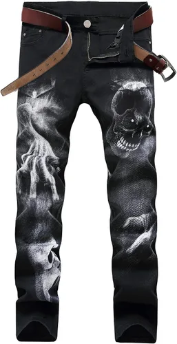 Miniatura 69 de Baylvn - Pantalones de mezclilla entallados y estampados para hombre con corte recto