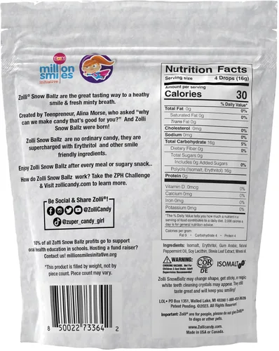 Miniatura 2 de Zolli Snow Ballz Clean Teeth Candy sin azúcar, sin colorantes, apto para dieta keto y diabética, golosinas aprobadas por dentistas para niños