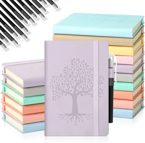 Miniatura 9 de Estune Tree Cuadernos Pequeños de Cuero con Soporte para Bolígrafo, Cuadernos de Bolsillo de Tapa Dura, Cuadernos Temáticos Bonitos con Rayas