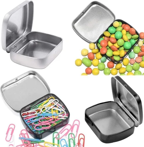 Miniatura 8 de Gere Paquete de 9 cajas de lata rectangulares de metal con bisagras con tapa, 2.4 x 1.8 x 0.6 pulgadas, contenedores portátiles para kit