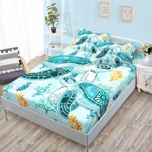 Miniatura 23 de HOSIMA Juego de sábanas bajeras con temática de tortuga marina, diseño de playa costera, para decoración de habitación de niños, adolescentes