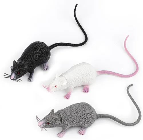 NQEUEPN Juguete de rata de plástico de 3 piezas, ratón falso, rata realista, rata de Halloween, decoración realista de ratas de Halloween
