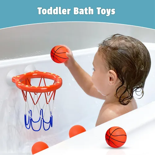 Miniatura 7 de MARPPY Juguetes de baño: aro de baloncesto para bañera para niños pequeños y niños, juguete de ducha sin moho con 4 bolas sin agujeros, divertidos