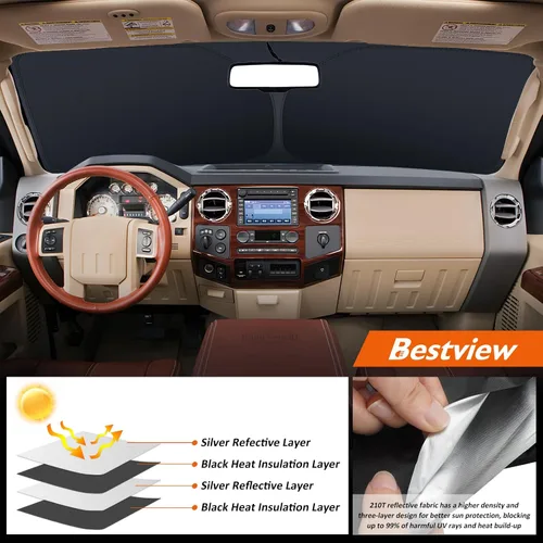 Miniatura 7 de Bestview - Parasol para parabrisas con bandera americana para Ford F-250 F-350 de 2008-2016, parasol plegable personalizado para ventana delantera