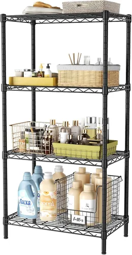 Miniatura 26 de Golpart Estantes de almacenamiento ajustables de 3 niveles, estante de metal resistente, estantería de alambre, estante organizador para el hogar