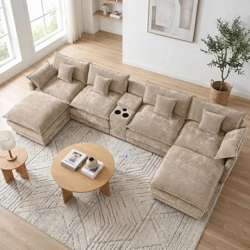 Miniatura 15 de Sofá modular de gran tamaño de 145 pulgadas, sofá de nube en forma de U, moderno juego de sofá de 6 asientos para sala de estar, cómodo asiento Gris