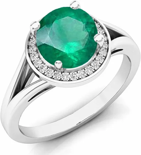 Miniatura 216 de Dazzlingrock Collection Anillo de compromiso redondo de 0.276 in con halo de diamante blanco y vástago dividido para ella en oro macizo de 14