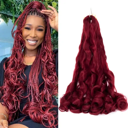 Miniatura 12 de Paquete de 8 paquetes de cabello trenzado francés, 18 pulgadas, cabello de ganchillo en espiral ondulado suelto para mujeres negras, preestirado
