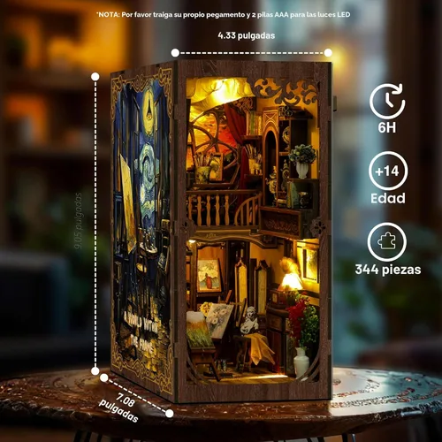 Miniatura 4 de Kit de Rincón de Libros para Adultos - Casa en Miniatura DIY con Luces LED - Kit de Manualidades de Rincón de Libros para Adultos con Rompecabezas