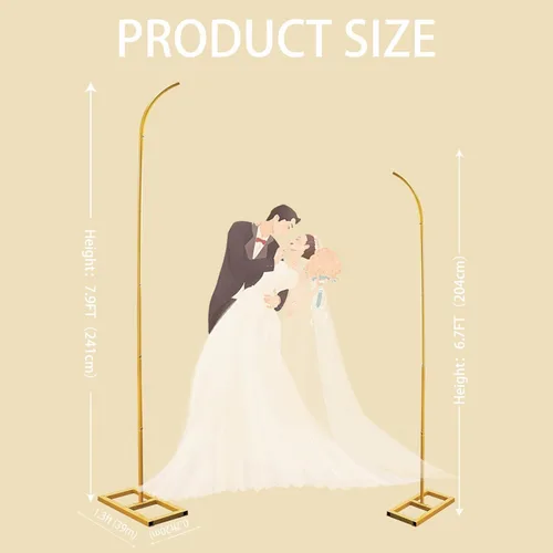 Miniatura 2 de Kit de arco de globos, juego de 2 soportes de arco de globos dorados, marcos de arco de boda con base cuadrada de metal arco de flores para fiesta