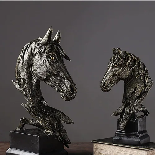 Miniatura 5 de Adorno retro de cabeza de caballo pequeña de arte creativo, adornos de estatua de resina, esculturas de estilo abstracto, decoraciones de sala