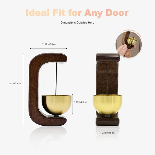 Miniatura 2 de Campanas magnéticas para puerta, paquete de 2 campanas de viento de madera para apertura de puertas, alerta de entrada adhesiva inalámbrica