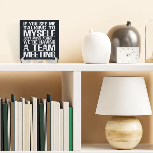 Miniatura 4 de Letrero de madera con texto en inglés "Team Meeting" para decoración de escritorio, divertido letrero de decoración de oficina, cubículo, placa