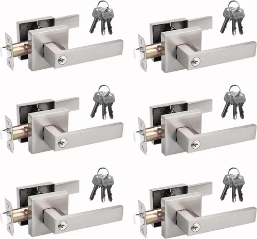 Miniatura 11 de Manija de puerta negra mate resistente, manija de puerta de entrada con llave igual, pomos de puerta con cerradura y llave, manija de puerta Negro