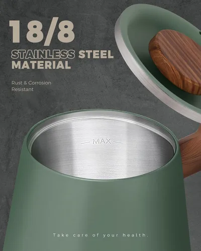 Miniatura 5 de POLIVIAR Hervidor Eléctrico de Cuello de Cisne, 1350W Hervidor Eléctrico para Té con Mango de Patrón de Madera, 34oz Hervidor Eléctrico Vertedor