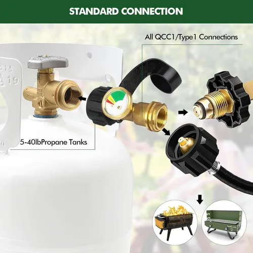 Miniatura 6 de Indicador de nivel de tanque de propano, paquete de 2 medidores de gas propano para tanque de propano LP de 5 libras a 40 libras con QCC1/tipo