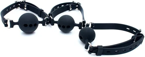 Miniatura 5 de Mordaza en forma de bola de silicona transpirable para restricciones de bondage para adultos, juego sexual (Negro, bola de 1.5 pulgadas) SM BDSM