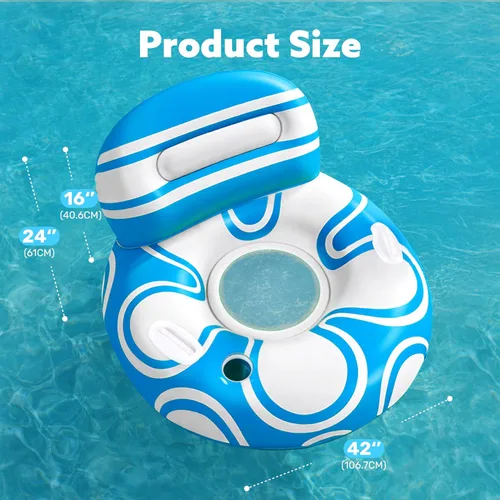 Miniatura 7 de Sloosh Tumbona inflable para piscina, flotadores de piscina, sofá de aire inflable con respaldo grande, tubos de río resistentes, flotador de agua
