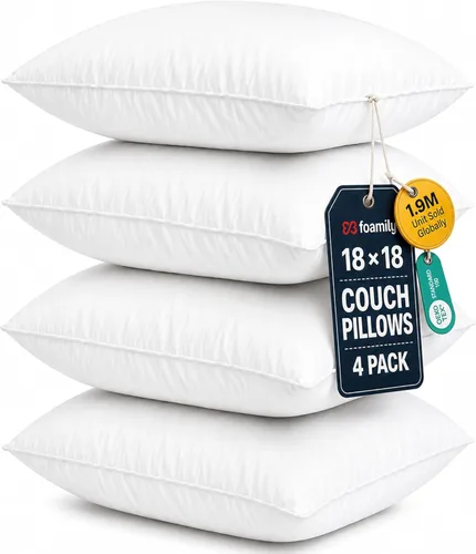 Foamily Juego de 4 rellenos para almohada hipoalergénicas de primera calidad, con forma cuadrada de poliéster, estándar, blancos