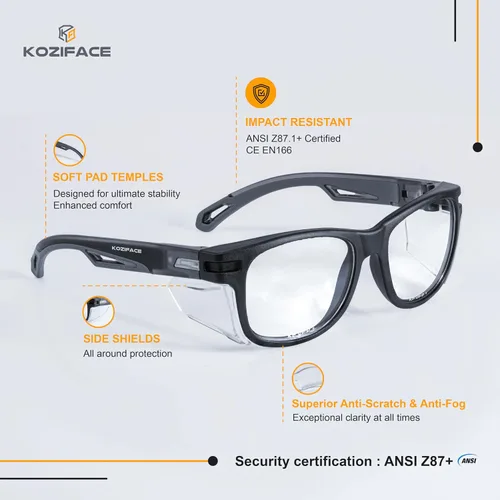 Miniatura 2 de KOZIFACE E52 - Gafas de seguridad antivaho ANSI Z87.1, protección ocular con protectores laterales, lente transparente, ligeras para el trabajo